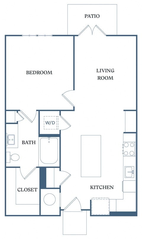 Floor plan for 1 bed, 1 bath, 744 sqft